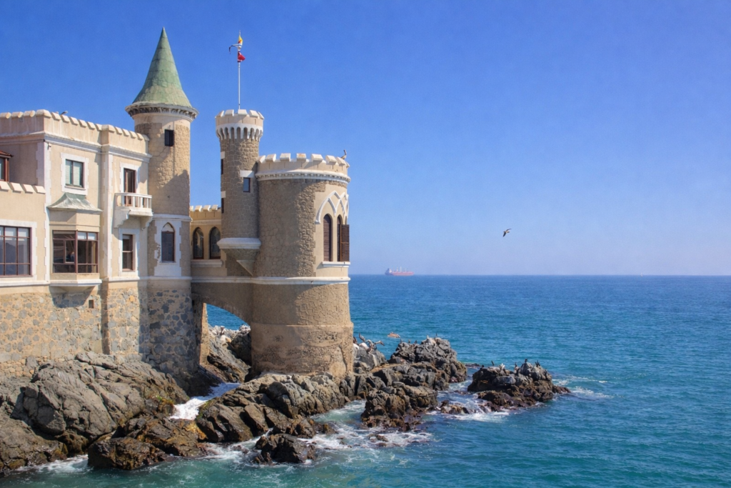Castillo Wulff em Viña del Mar no Chile com vista para o Oceano Pacífico