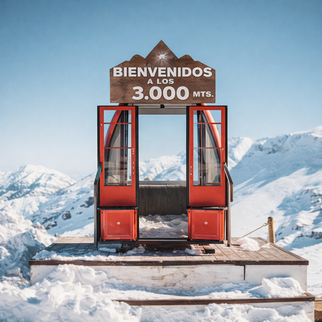 Entrada do Valle Nevado no Chile cercada pela Cordilheira dos Andes coberta de neve